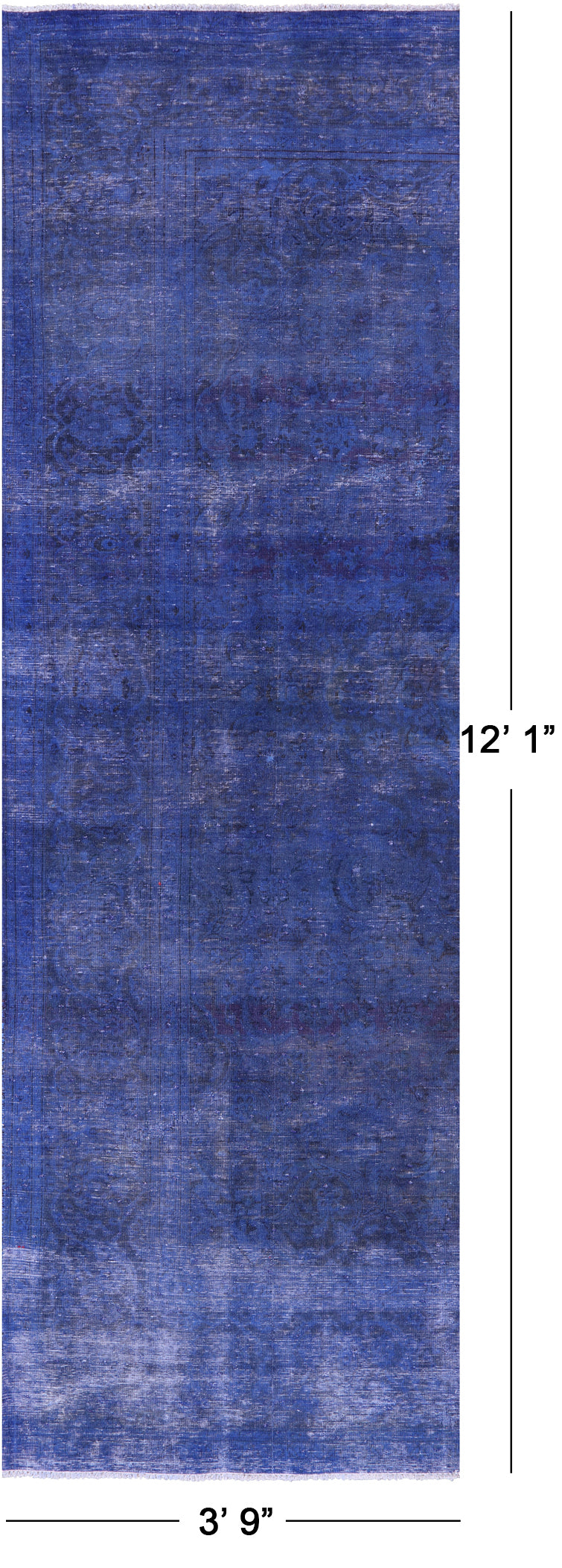 Blue Persian Overdyed Hand Knotted Wool Runner Rug - 3' 9" X 12' 1" - Golden Nile