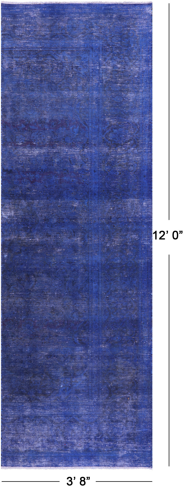 Blue Persian Overdyed Hand Knotted Wool Runner Rug - 3' 8" X 12' 0" - Golden Nile