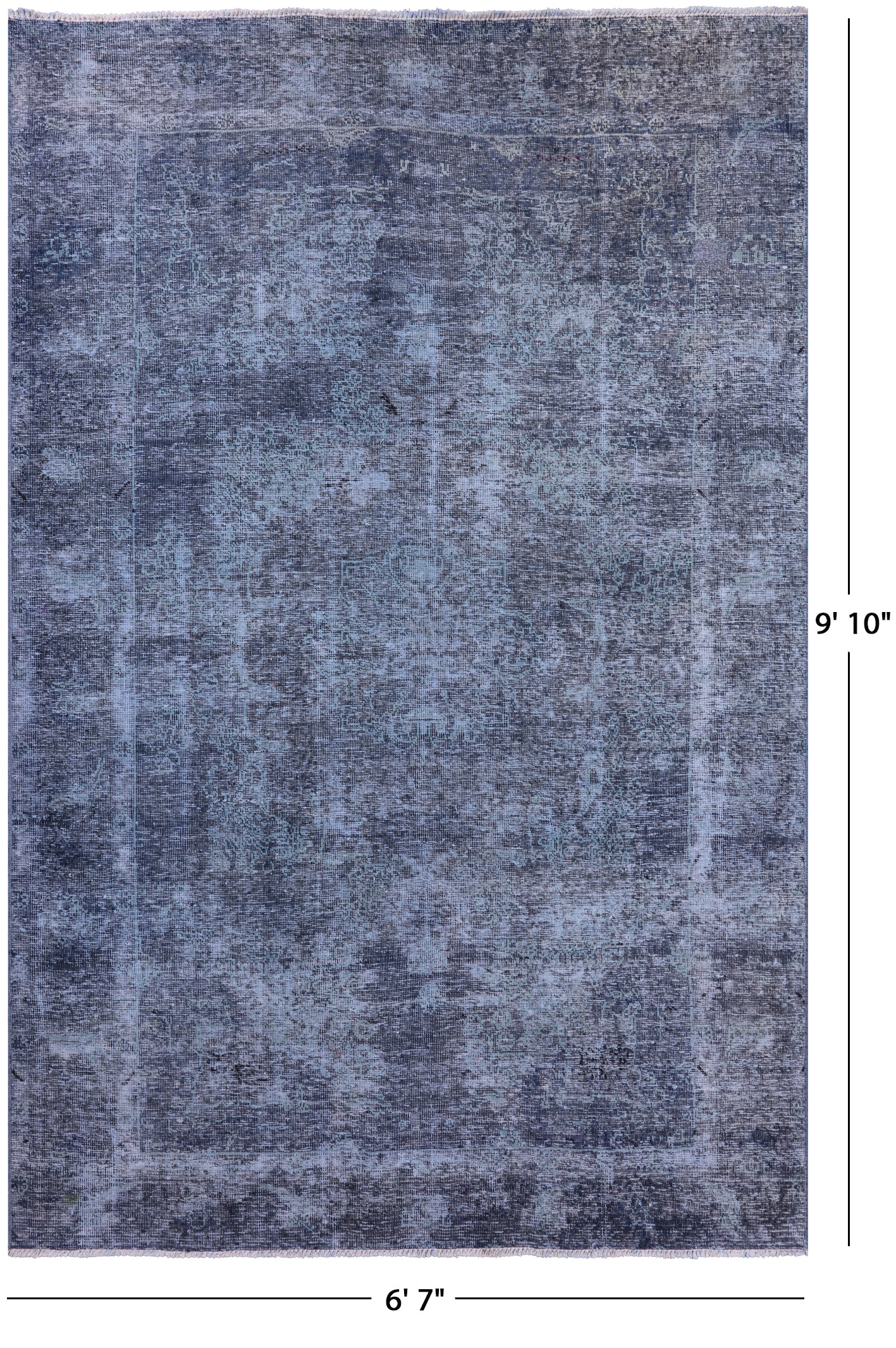 Blue Persian Overdyed Hand Knotted Wool Rug - 6' 7" X 9' 10" - Golden Nile