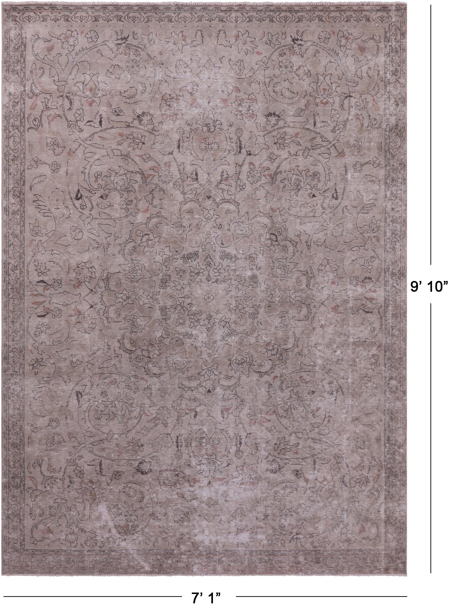 Ivory Persian Vintage White Wash Hand Knotted Wool Rug - 7' 1" X 9' 10" - Golden Nile