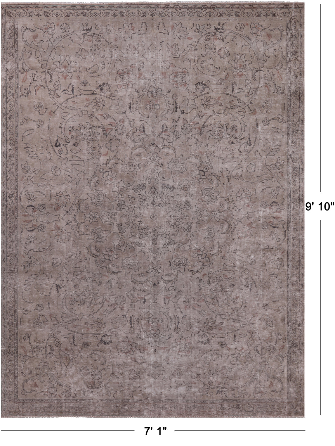 SUPER SALE Ivory Persian Vintage White Wash Hand Knotted Wool Rug - 7' 1" X 9' 10"