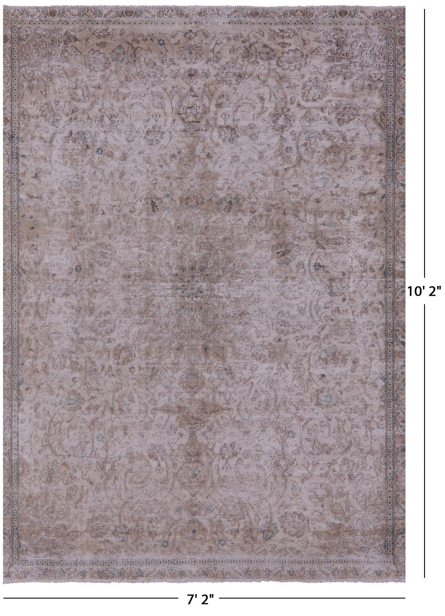 Ivory Persian Vintage White Wash Hand Knotted Wool Rug - 7' 2" X 10' 2" - Golden Nile