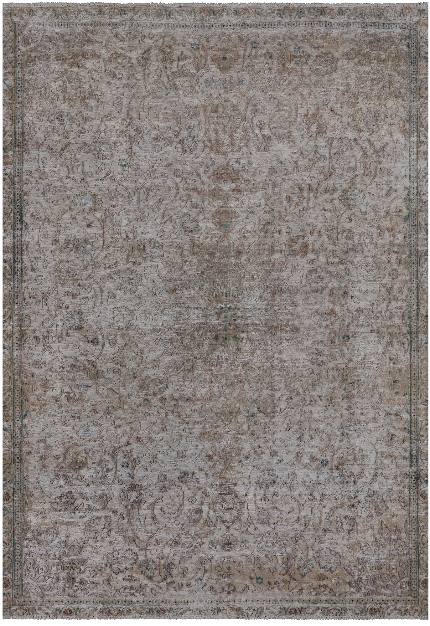 SUPER SALE Ivory Persian Vintage White Wash Hand Knotted Wool Rug - 7' 2" X 10' 2"