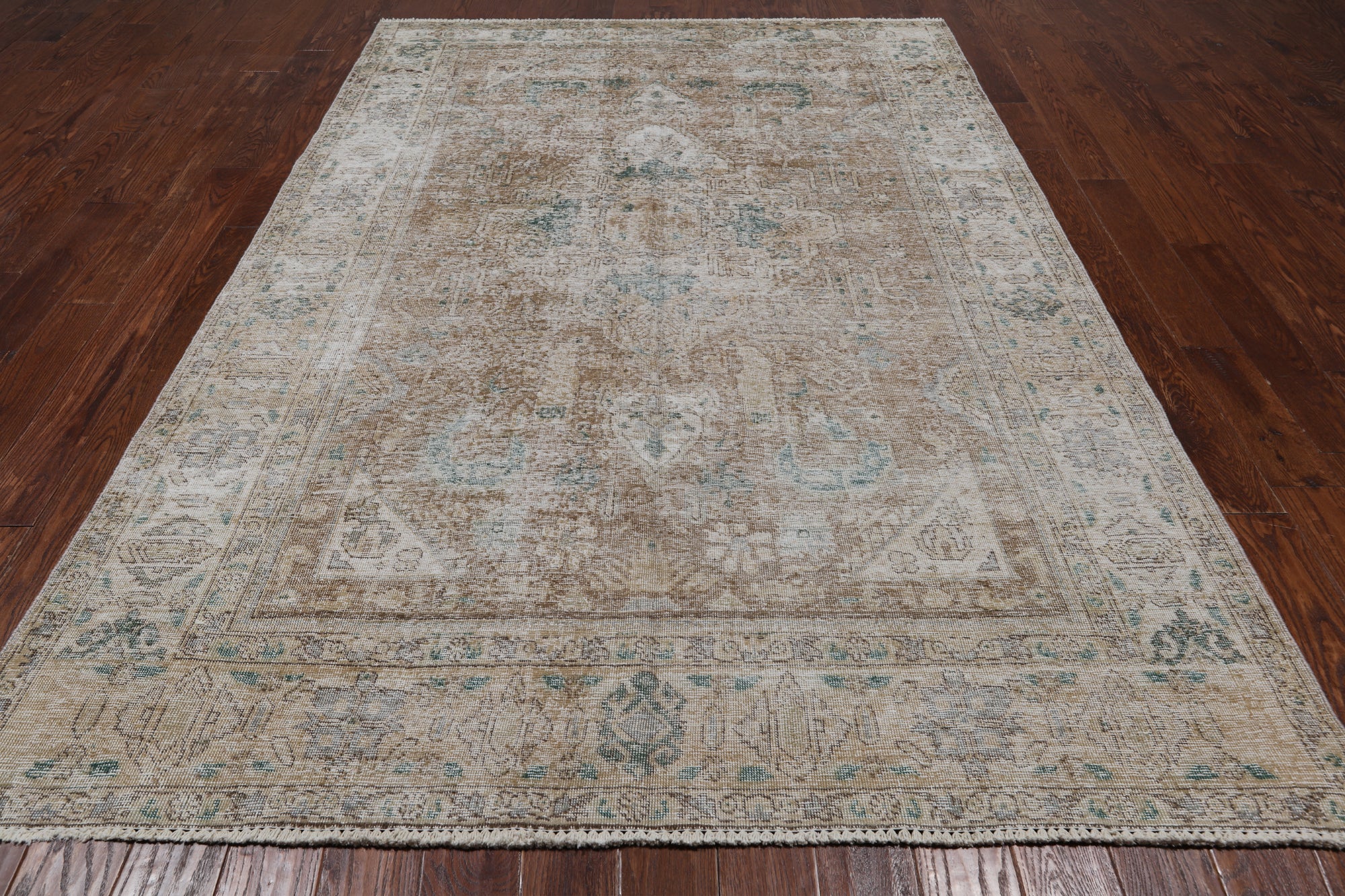 SUPER SALE Persian Vintage White Wash Hand Knotted Wool Rug - 6' 6" X 9' 9"