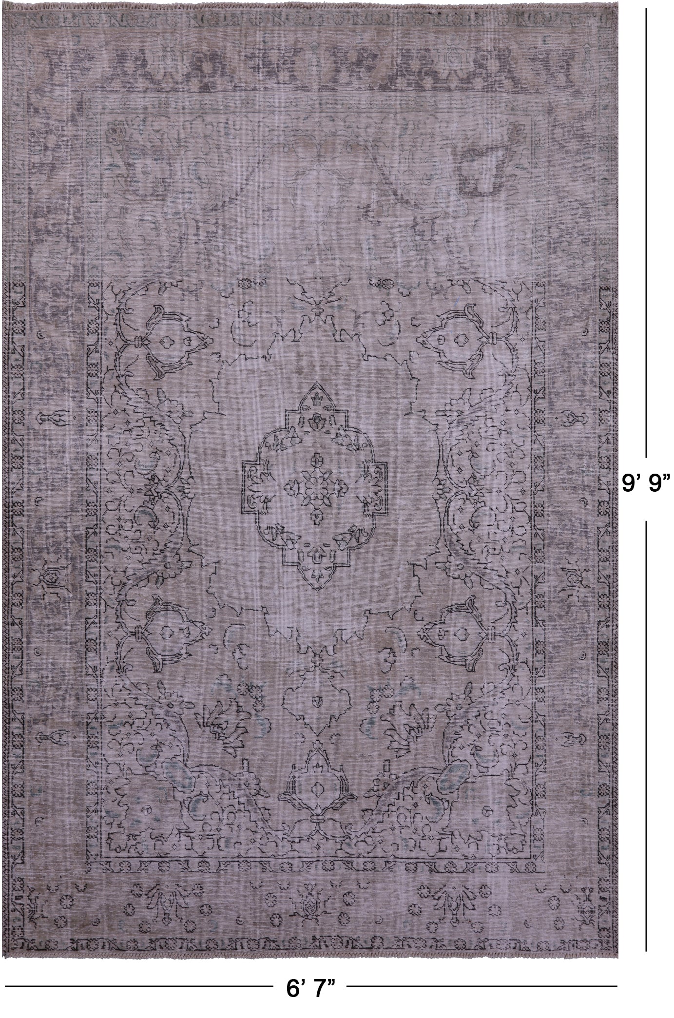 Ivory Persian Vintage White Wash Hand Knotted Wool Rug - 6' 7" X 9' 9" - Golden Nile
