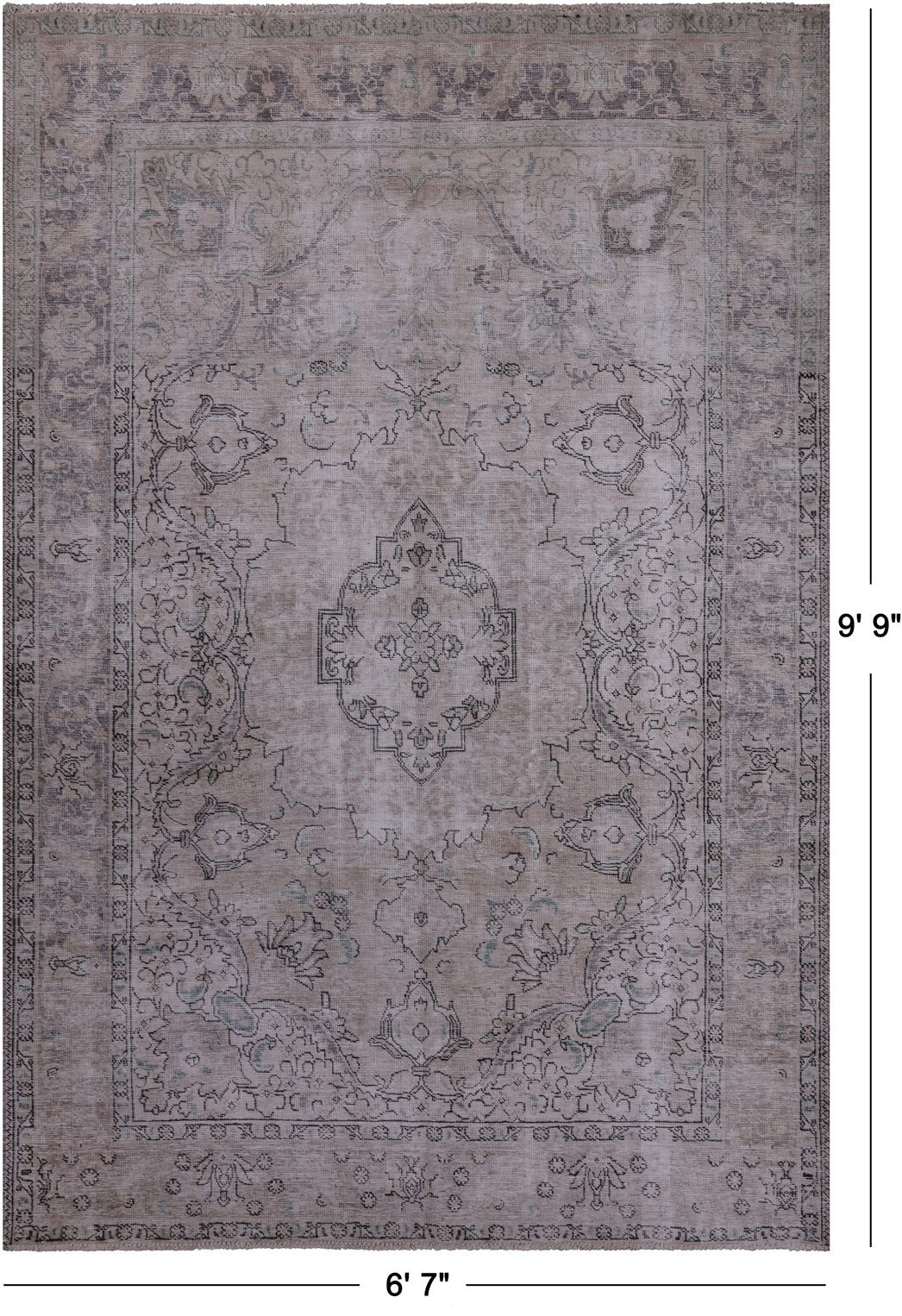 SUPER SALE Ivory Persian Vintage White Wash Hand Knotted Wool Rug - 6' 7" X 9' 9"