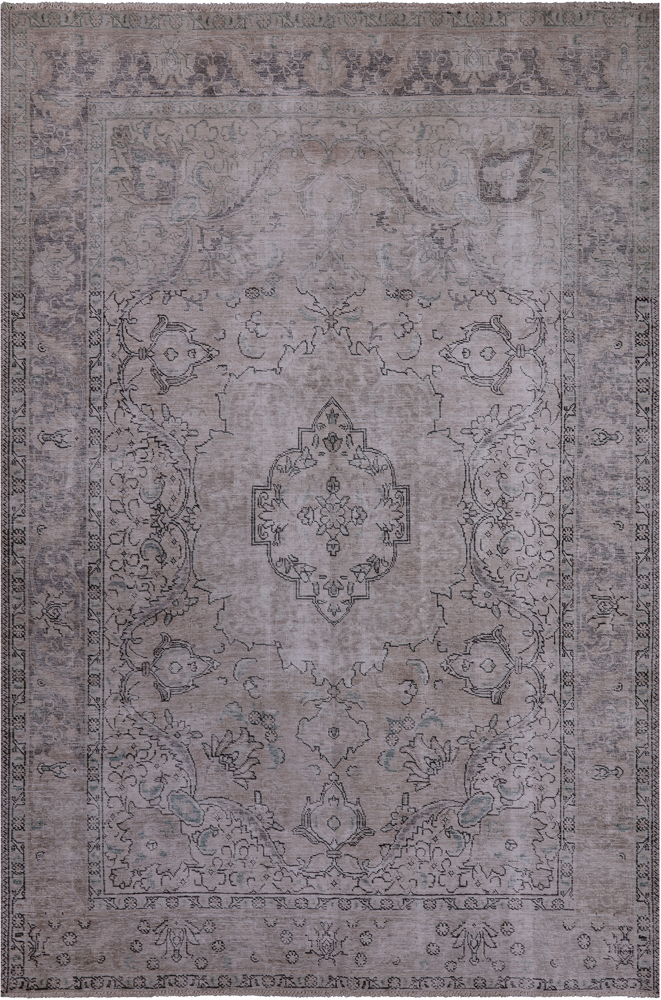 SUPER SALE Ivory Persian Vintage White Wash Hand Knotted Wool Rug - 6' 7" X 9' 9"