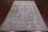 SUPER SALE Ivory Persian Vintage White Wash Hand Knotted Wool Rug - 6' 7" X 9' 9"