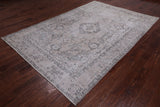 SUPER SALE Ivory Persian Vintage White Wash Hand Knotted Wool Rug - 6' 7" X 9' 9"