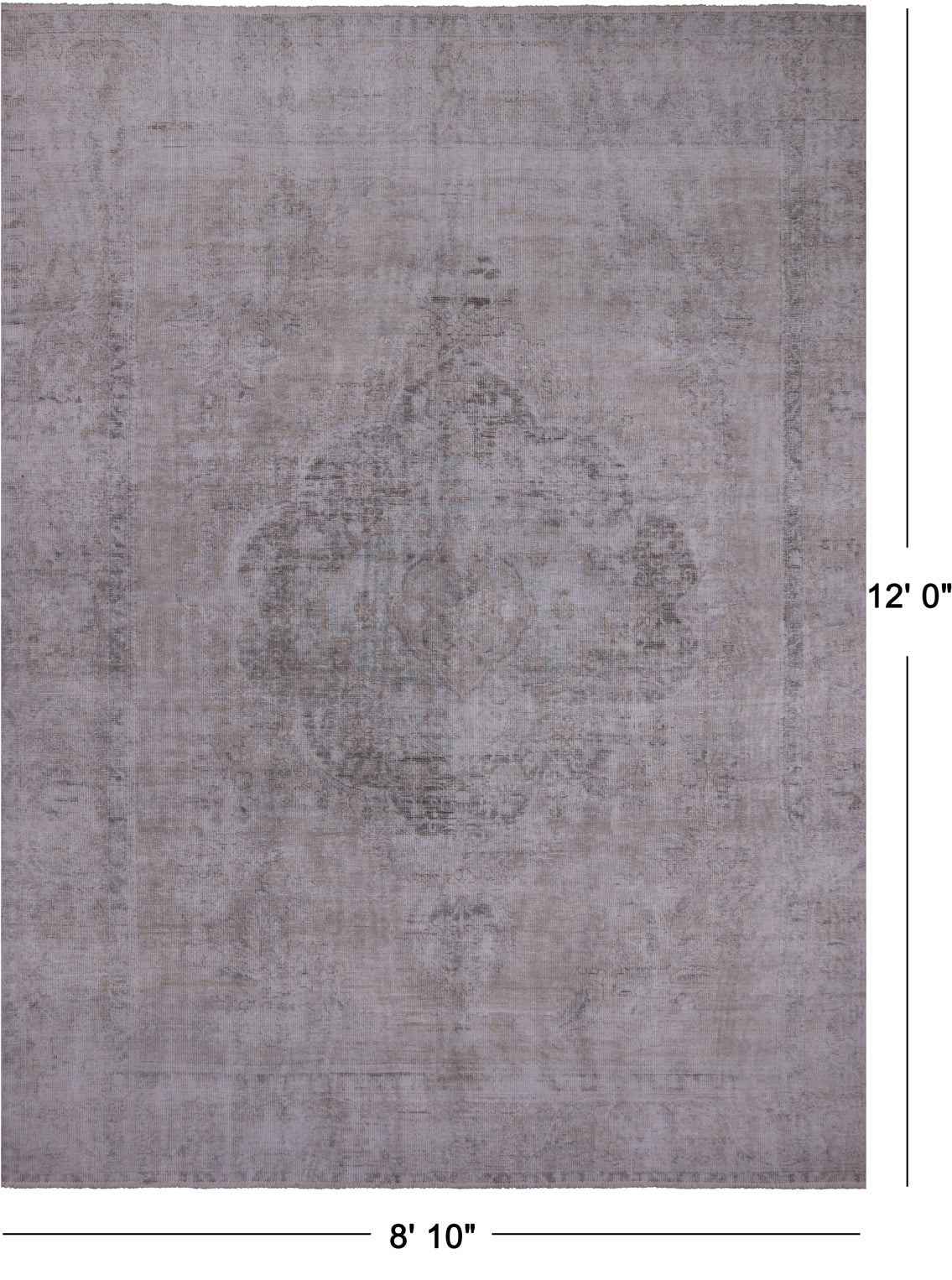 SUPER SALE Ivory Persian Vintage White Wash Hand Knotted Wool Area Rug - 8' 10" X 12' 0"
