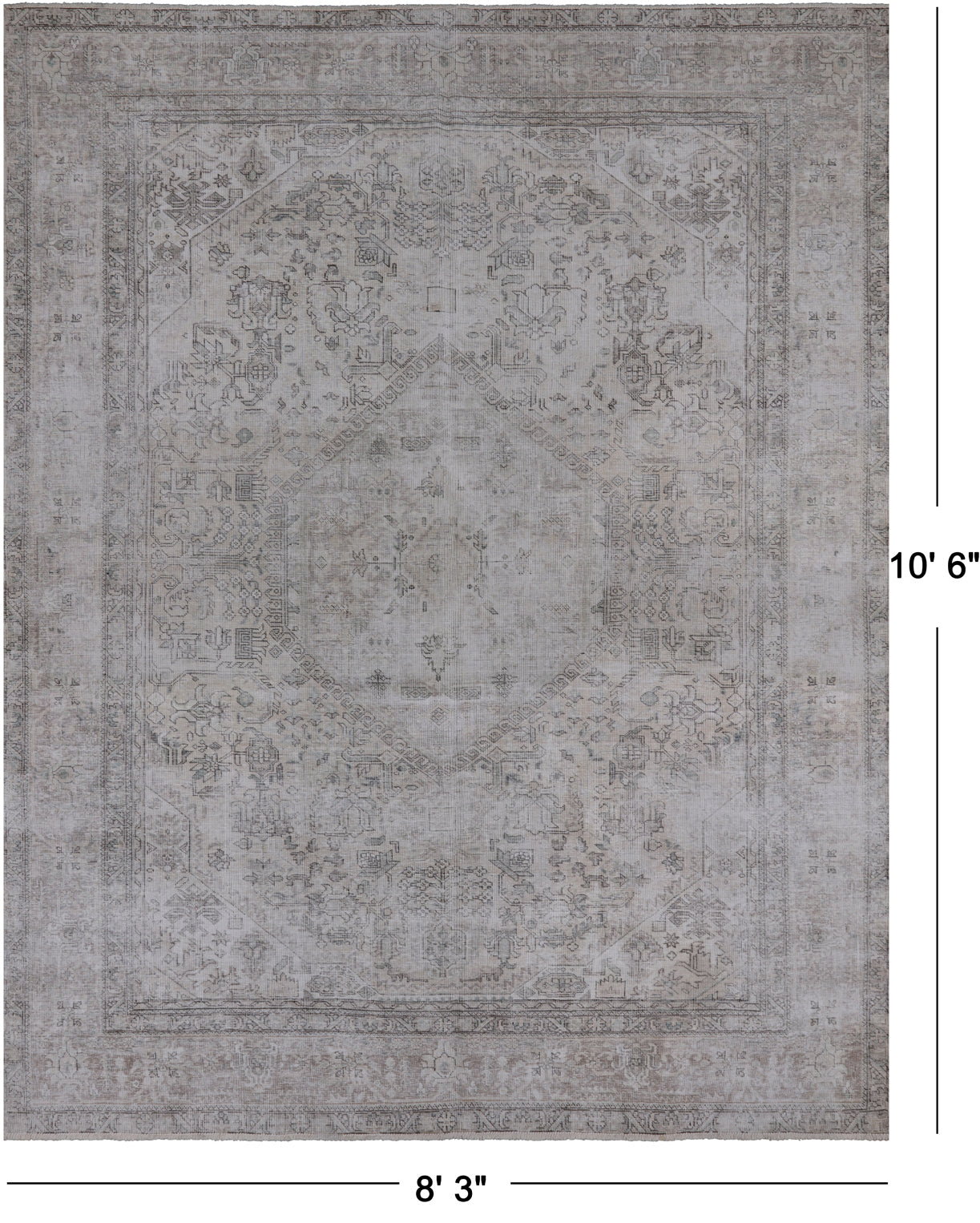 SUPER SALE Ivory Persian Vintage White Wash Handmade Wool Area Rug - 8' 3" X 10' 6"