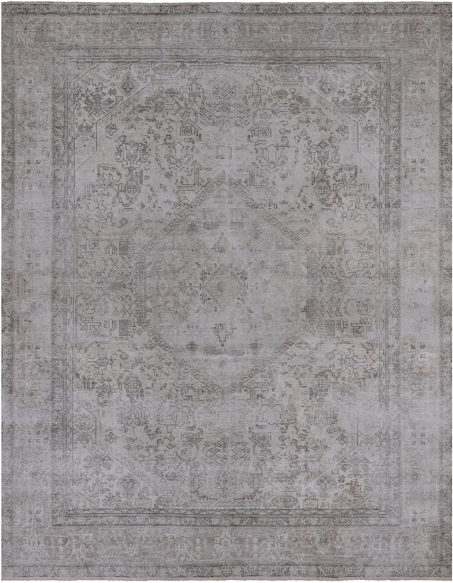 SUPER SALE Ivory Persian Vintage White Wash Handmade Wool Area Rug - 8' 3" X 10' 6"