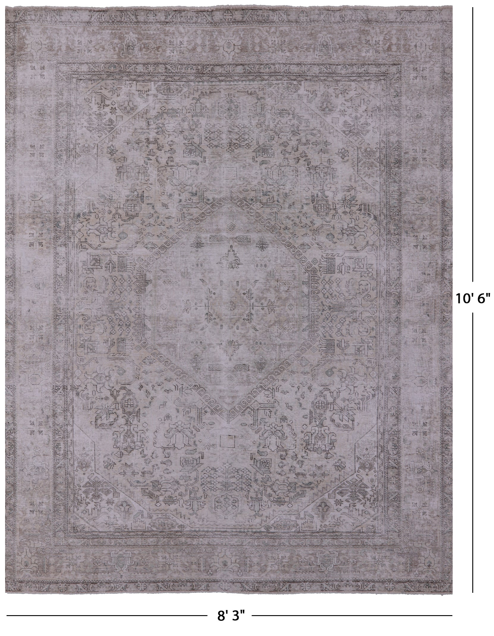 Ivory Persian Vintage White Wash Handmade Wool Area Rug - 8' 3" X 10' 6" - Golden Nile