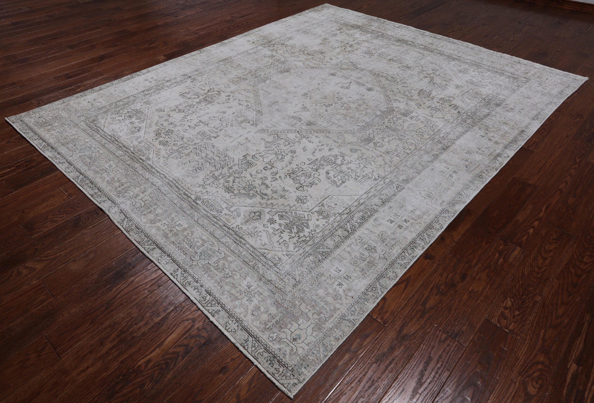 SUPER SALE Ivory Persian Vintage White Wash Handmade Wool Area Rug - 8' 3" X 10' 6"