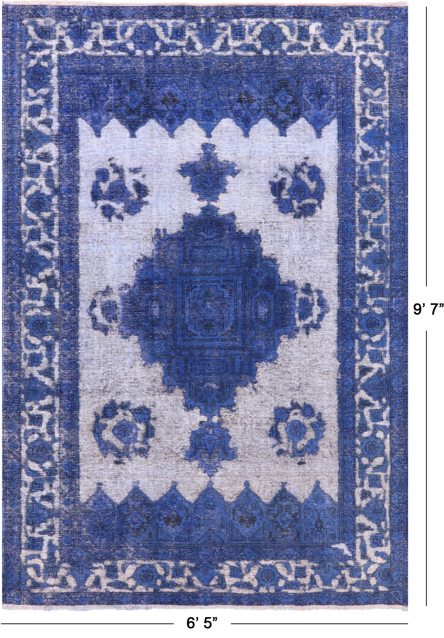 Blue Persian Overdyed Handmade Wool Rug - 6' 5" X 9' 7" - Golden Nile