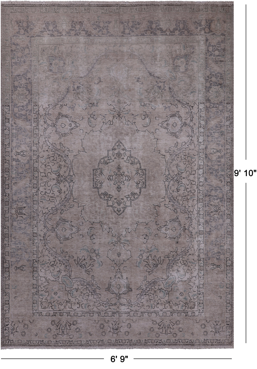 SUPER SALE Ivory Persian Vintage White Wash Hand Knotted Wool Rug - 6' 9" X 9' 10"