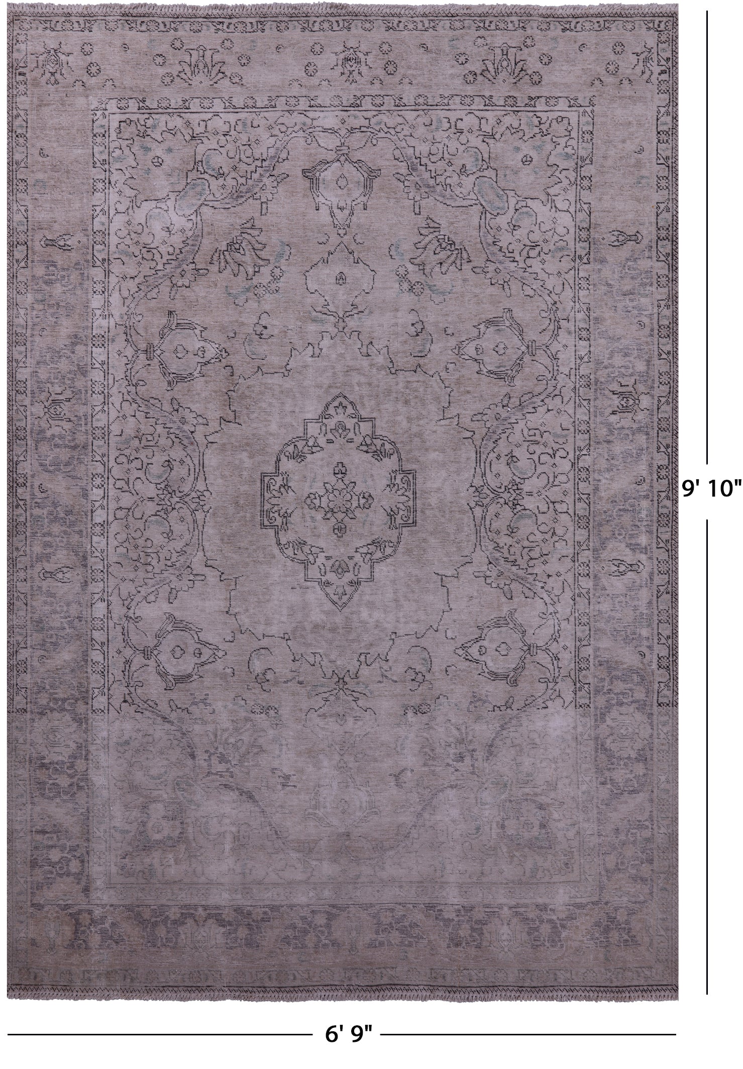 Ivory Persian Vintage White Wash Hand Knotted Wool Rug - 6' 9" X 9' 10" - Golden Nile