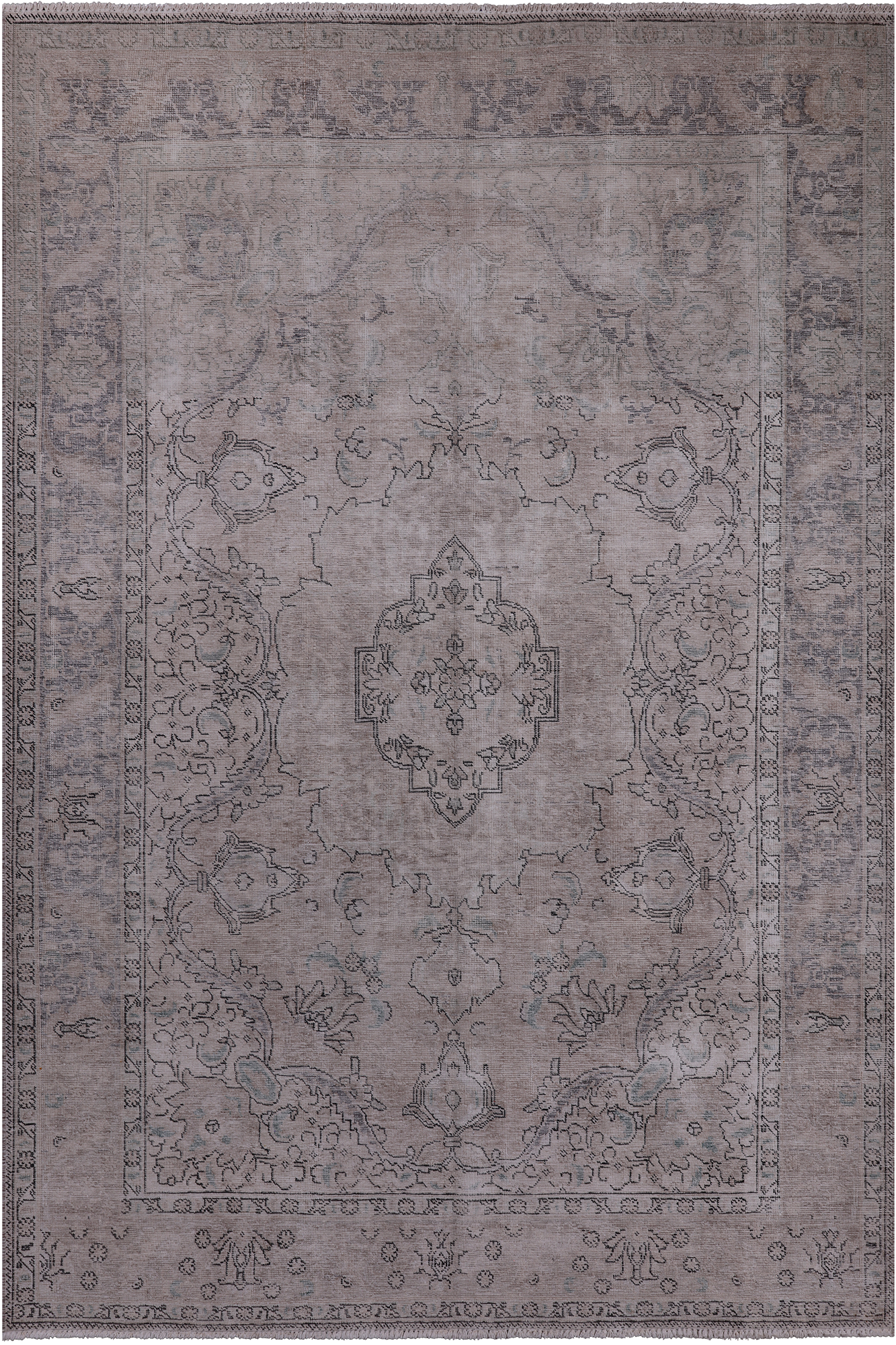 SUPER SALE Ivory Persian Vintage White Wash Hand Knotted Wool Rug - 6' 9" X 9' 10"