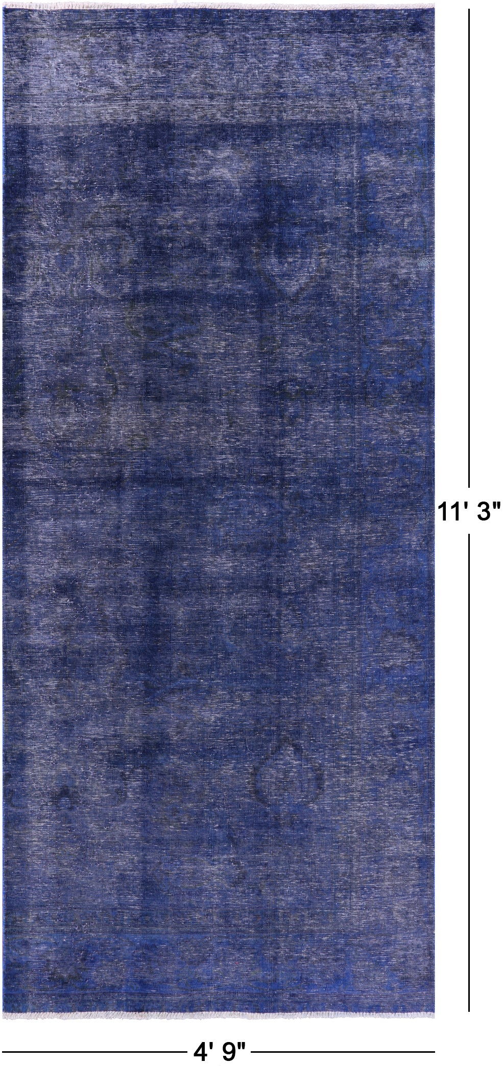 Blue Persian Overdyed Hand Knotted Wool Rug - 4' 9" X 11' 3" - Golden Nile