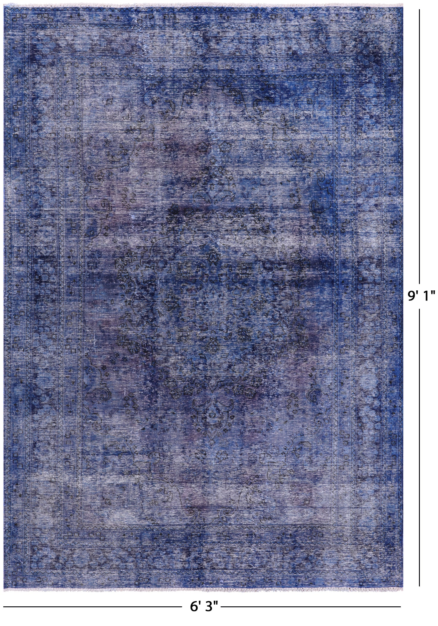 Blue Persian Overdyed Hand Knotted Wool Rug - 6' 3" X 9' 1" - Golden Nile