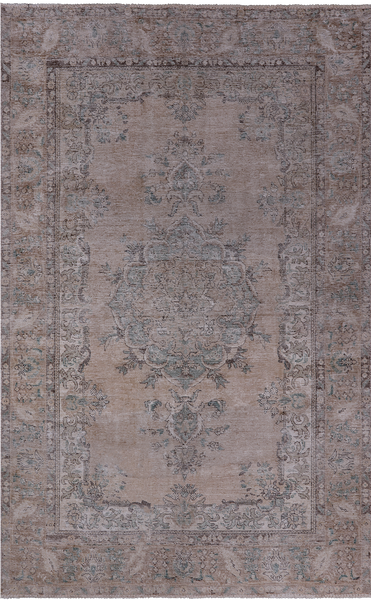 SUPER SALE Ivory Persian Vintage White Wash Hand Knotted Wool Rug - 6' 5" X 10' 2"