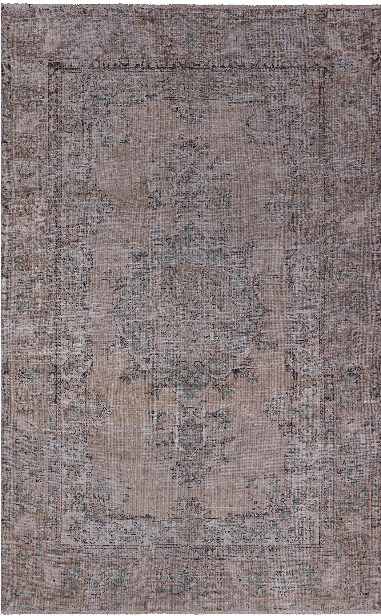 SUPER SALE Ivory Persian Vintage White Wash Hand Knotted Wool Rug - 6' 5" X 10' 2"