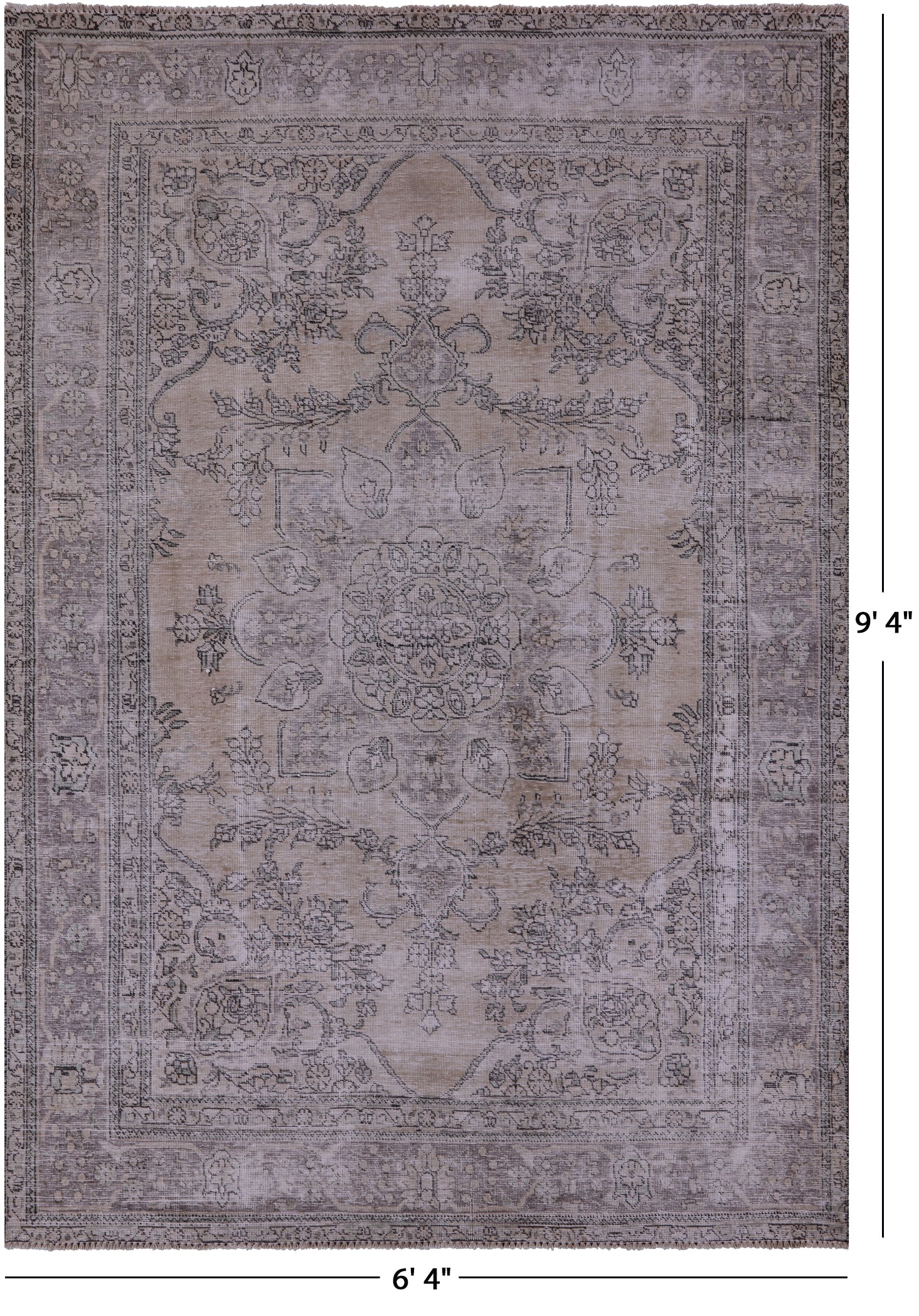 Ivory Persian Vintage White Wash Handmade Wool Rug - 6' 4" X 9' 4" - Golden Nile