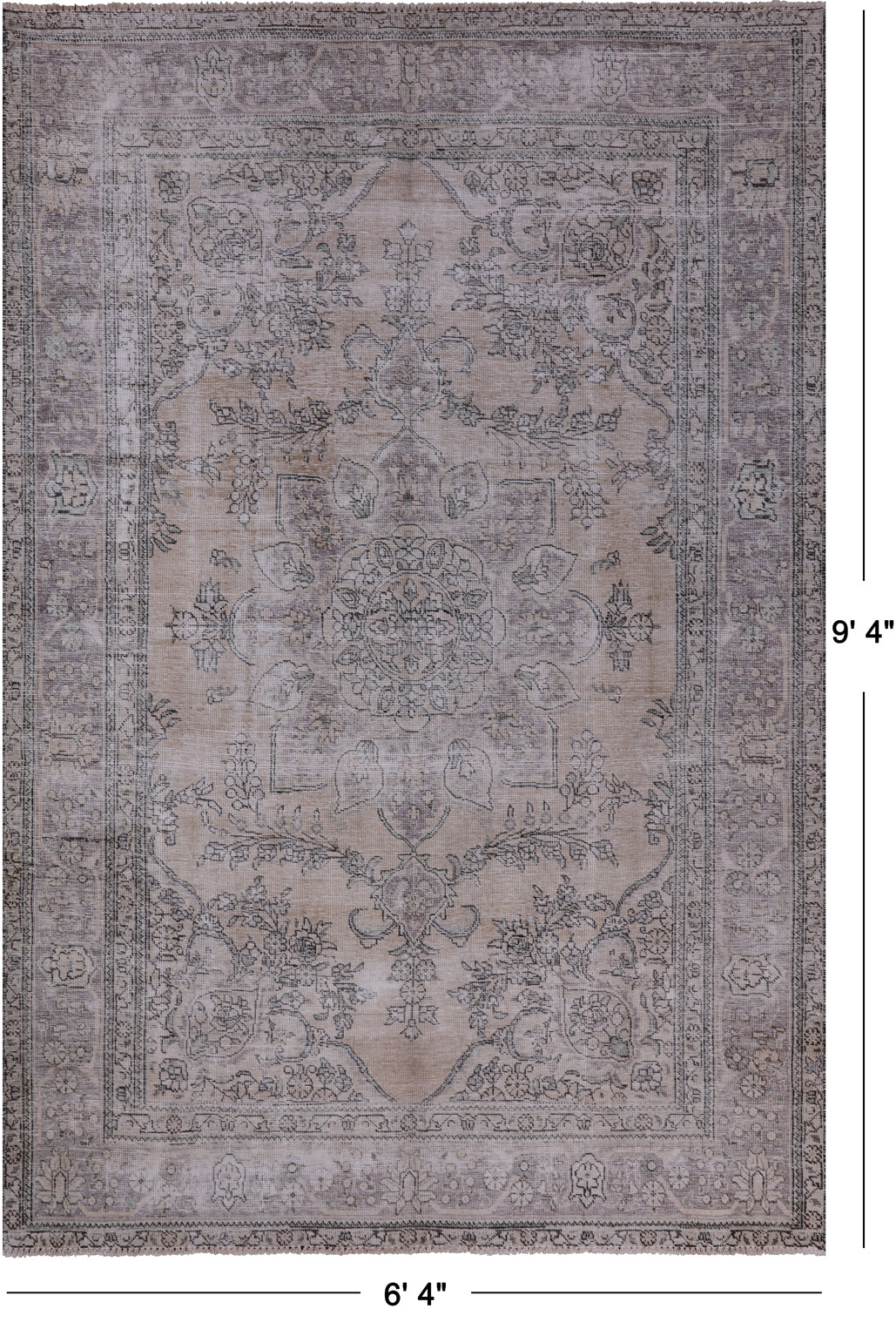 SUPER SALE Ivory Persian Vintage White Wash Handmade Wool Rug - 6' 4" X 9' 4"