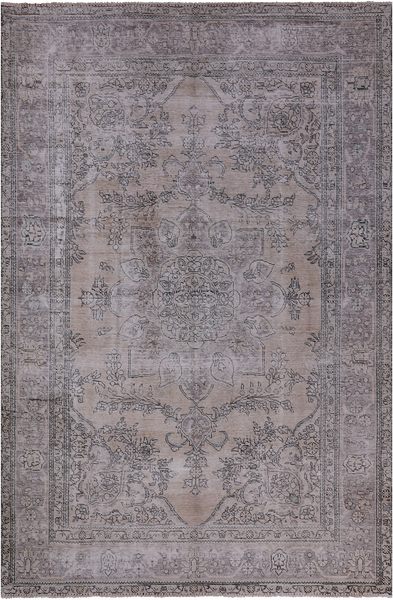 SUPER SALE Ivory Persian Vintage White Wash Handmade Wool Rug - 6' 4" X 9' 4"