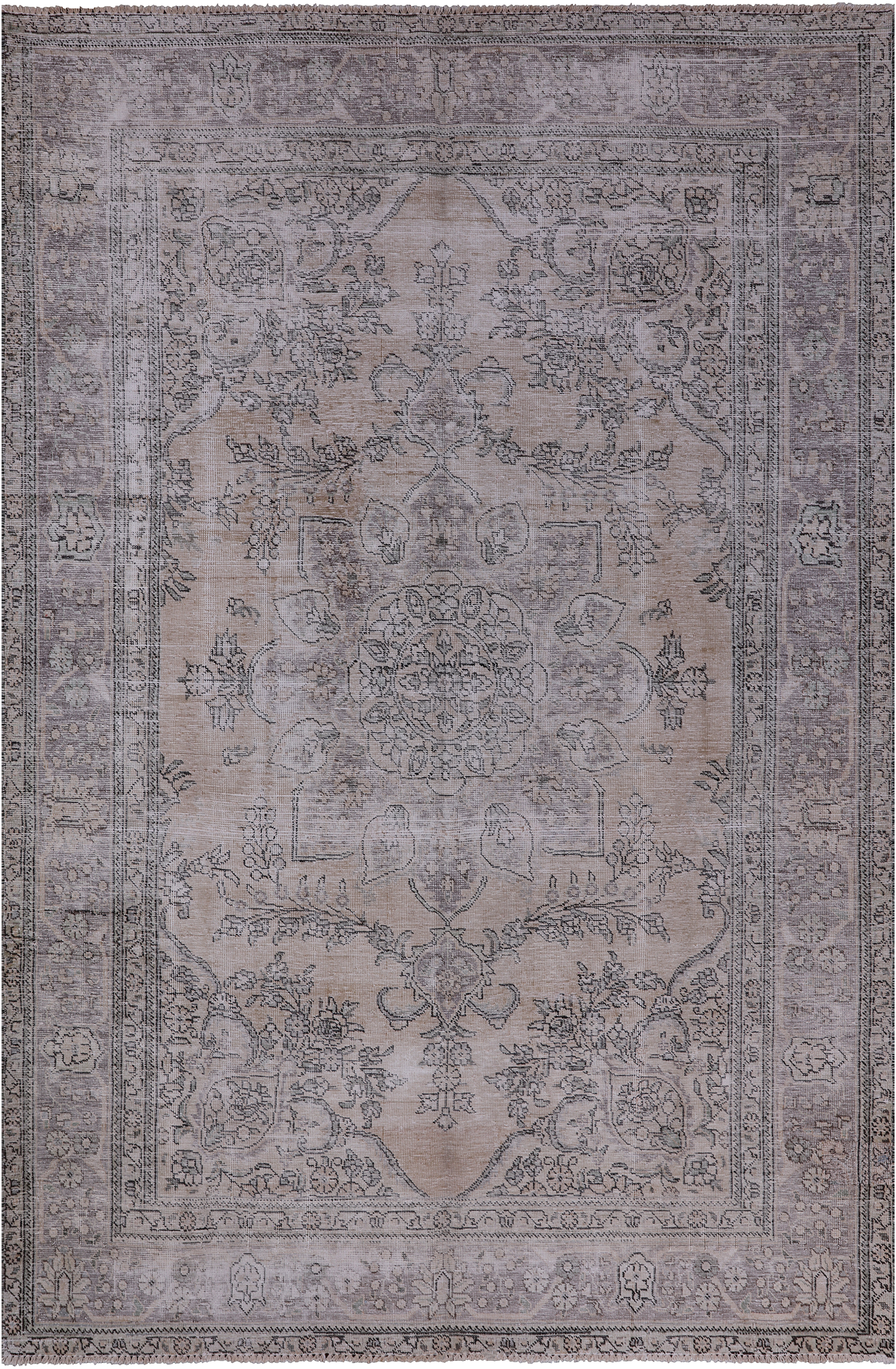SUPER SALE Ivory Persian Vintage White Wash Handmade Wool Rug - 6' 4" X 9' 4"