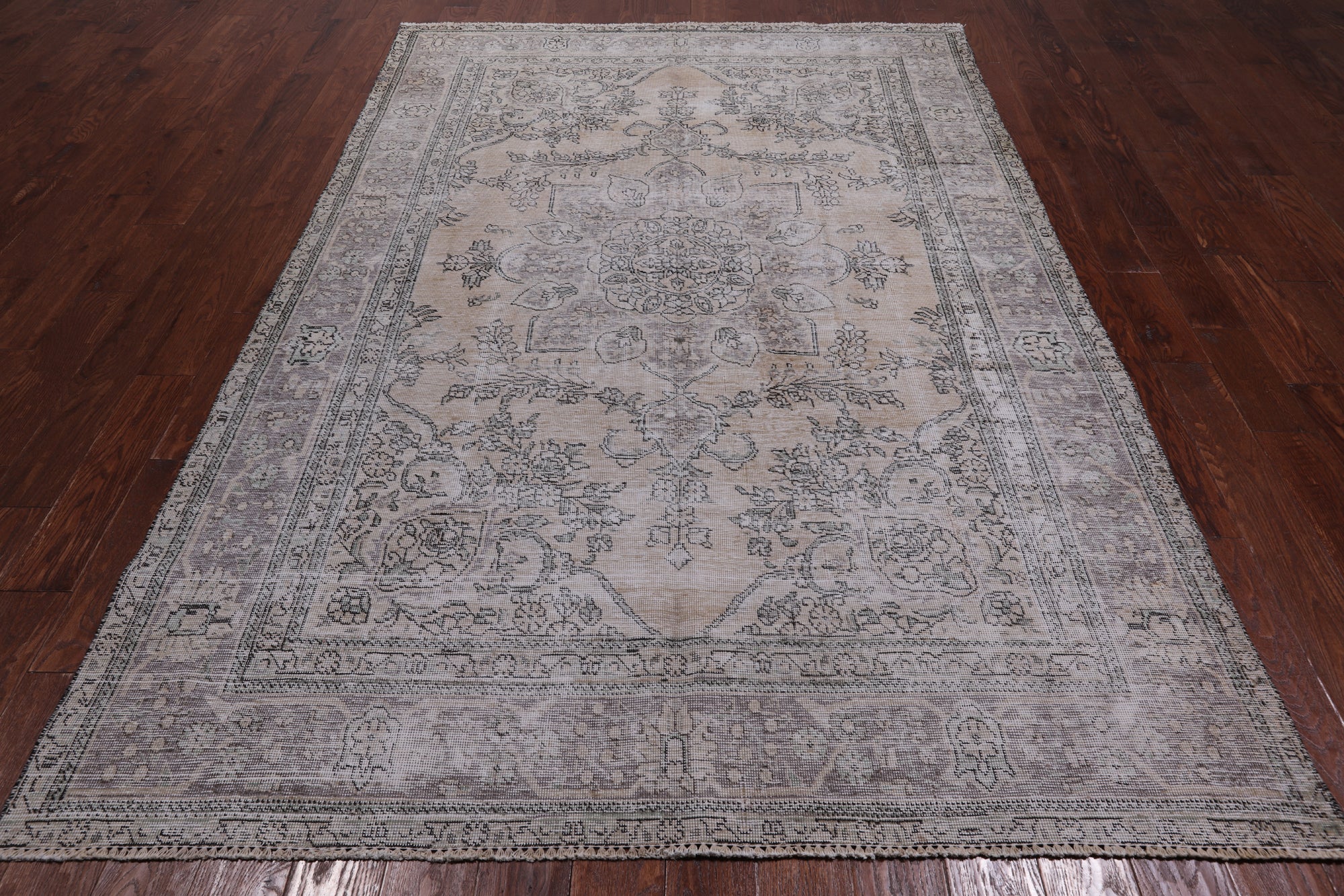 SUPER SALE Ivory Persian Vintage White Wash Handmade Wool Rug - 6' 4" X 9' 4"