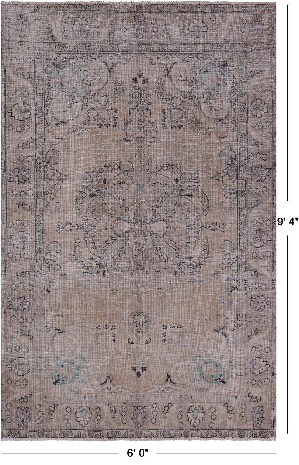 SUPER SALE Ivory Persian Vintage White Wash Hand Knotted Wool Rug - 6' 0" X 9' 4"