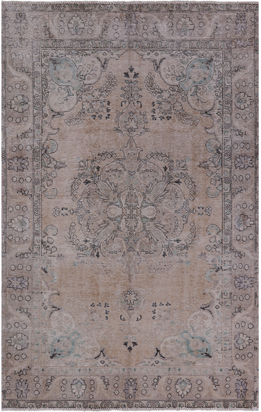 SUPER SALE Ivory Persian Vintage White Wash Hand Knotted Wool Rug - 6' 0" X 9' 4"