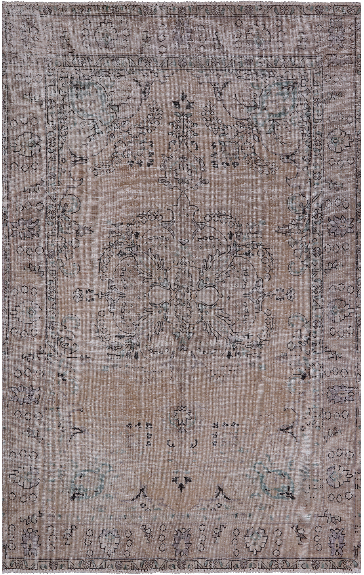 SUPER SALE Ivory Persian Vintage White Wash Hand Knotted Wool Rug - 6' 0" X 9' 4"