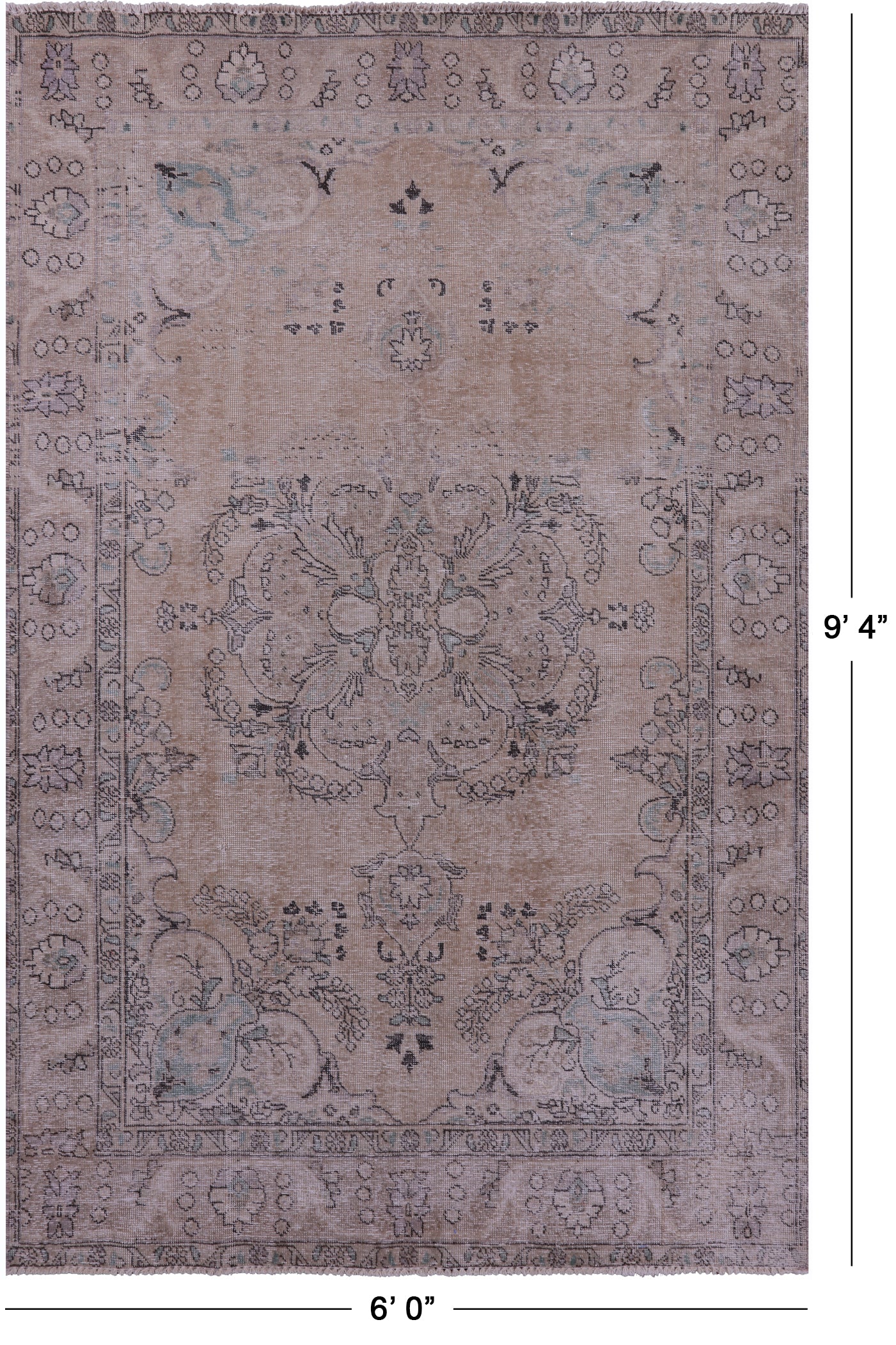 Ivory Persian Vintage White Wash Hand Knotted Wool Rug - 6' 0" X 9' 4" - Golden Nile
