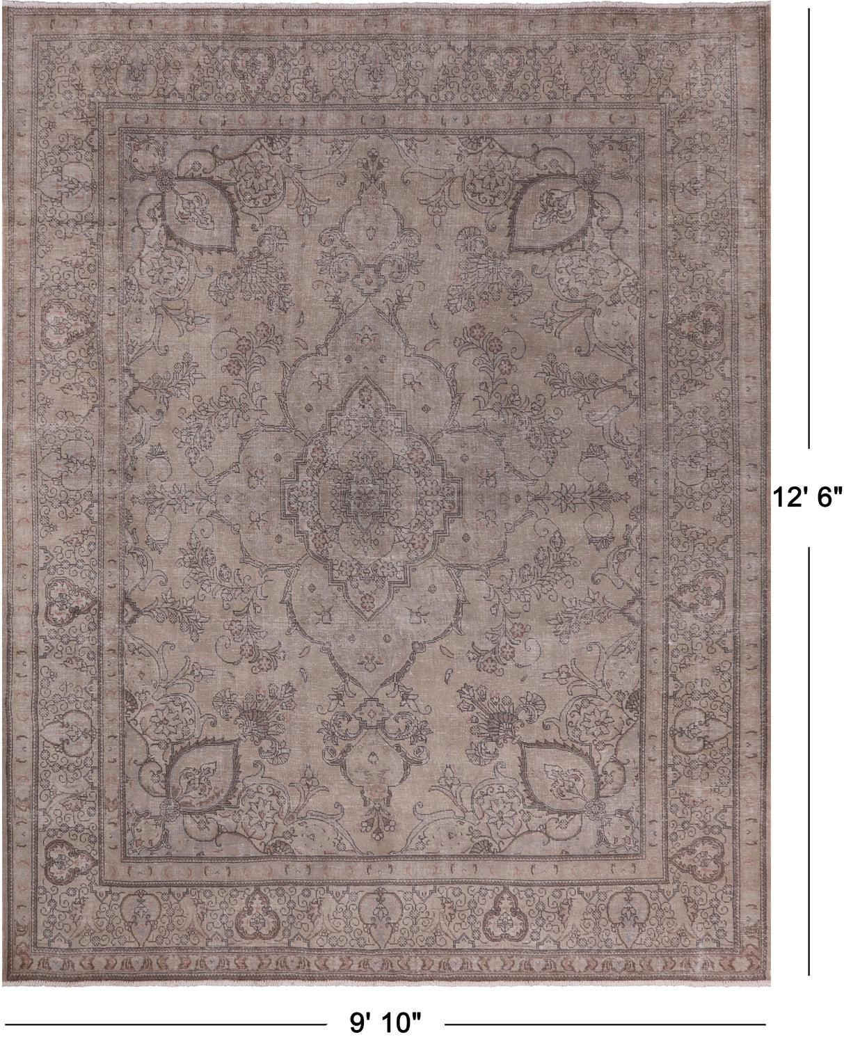 SUPER SALE Persian Vintage White Wash Hand Knotted Wool Rug - 9' 10" X 12' 6"