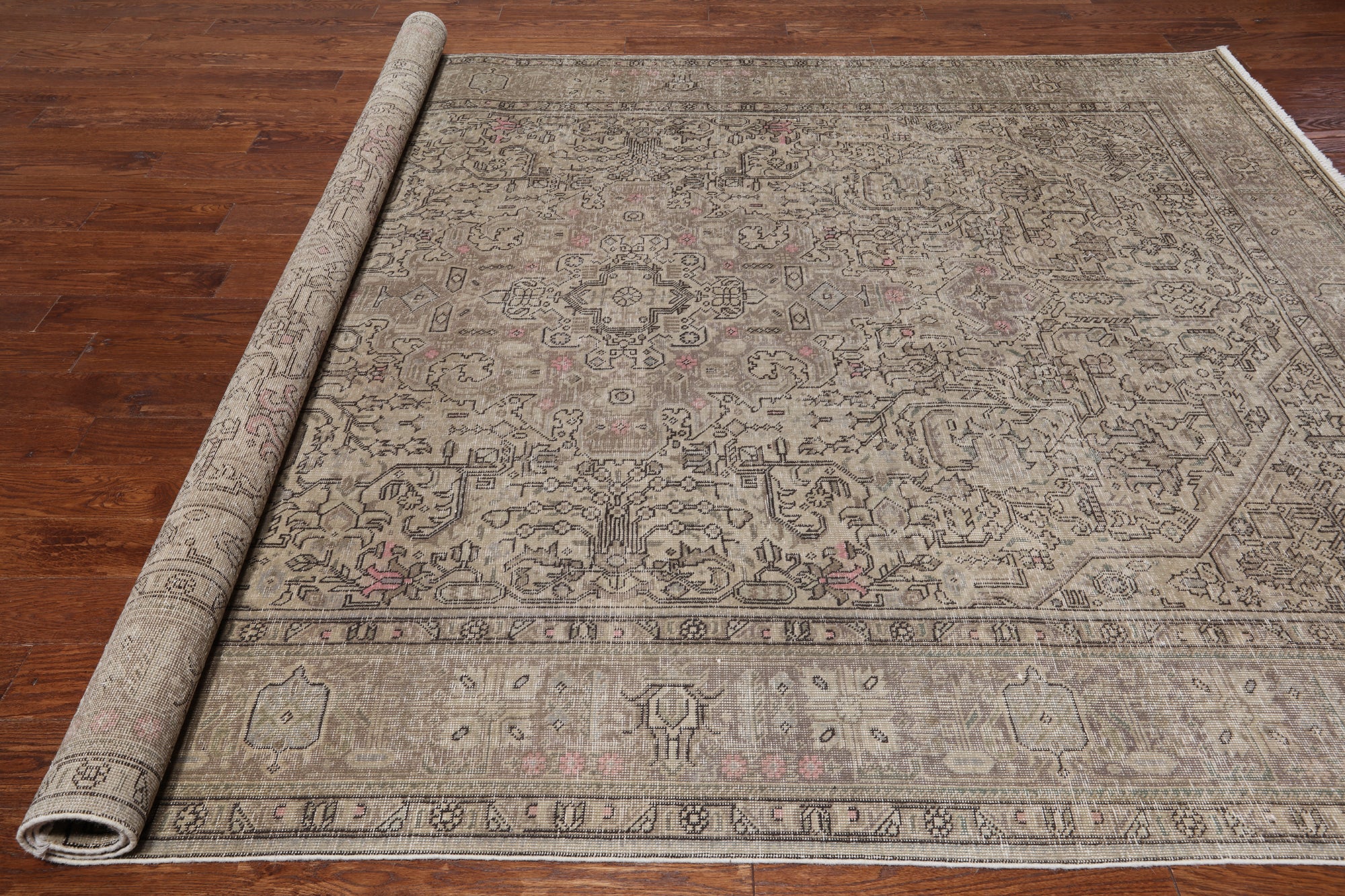 SUPER SALE Persian Vintage White Wash Hand Knotted Wool Rug - 8' 2" X 11' 1"