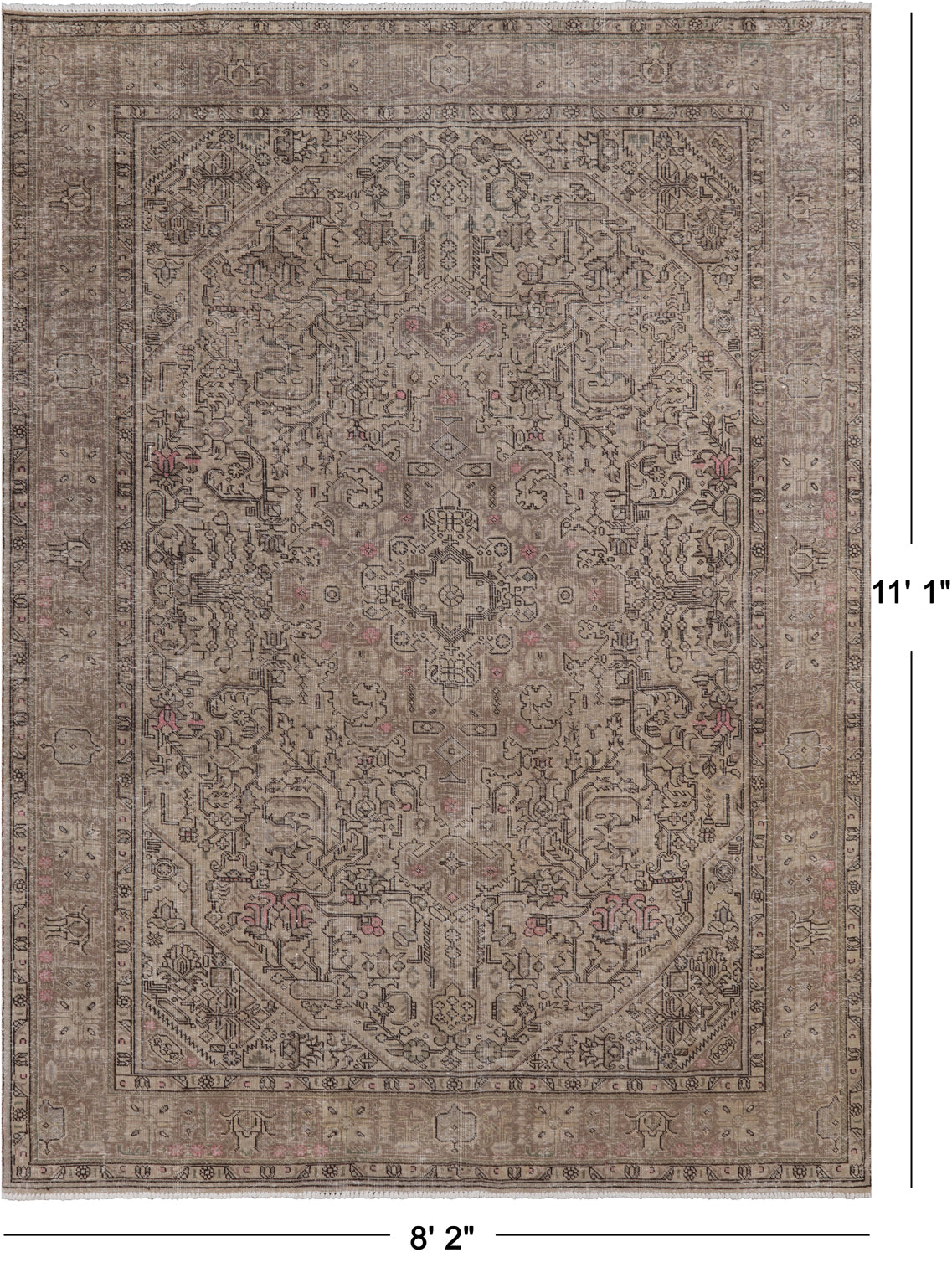 SUPER SALE Persian Vintage White Wash Hand Knotted Wool Rug - 8' 2" X 11' 1"