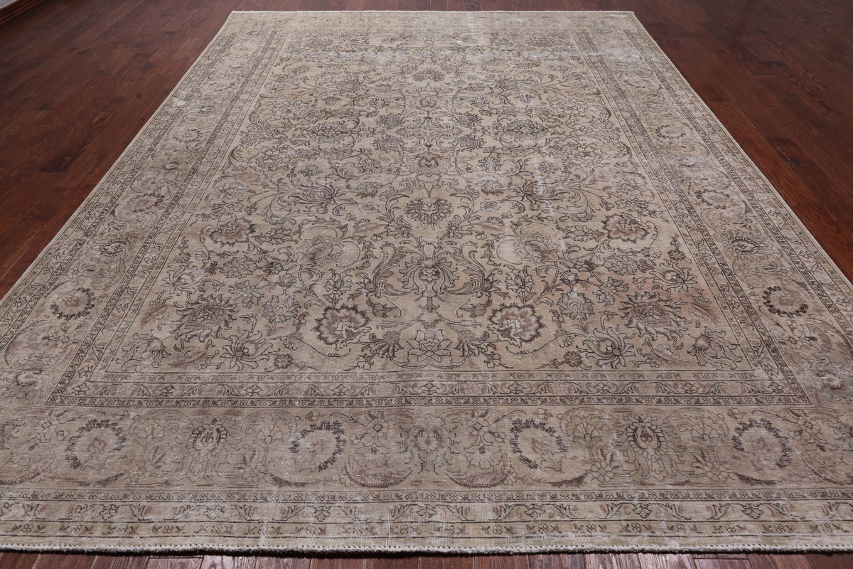SUPER SALE Ivory Persian Vintage White Wash Hand-Knotted Wool Rug - 9' 10" X 12' 10