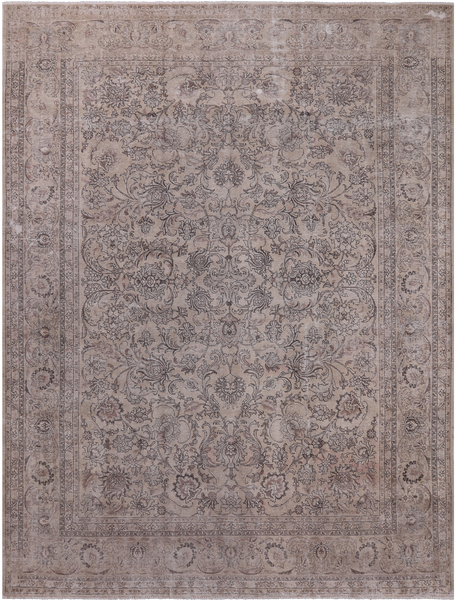 SUPER SALE Ivory Persian Vintage White Wash Hand-Knotted Wool Rug - 9' 10" X 12' 10
