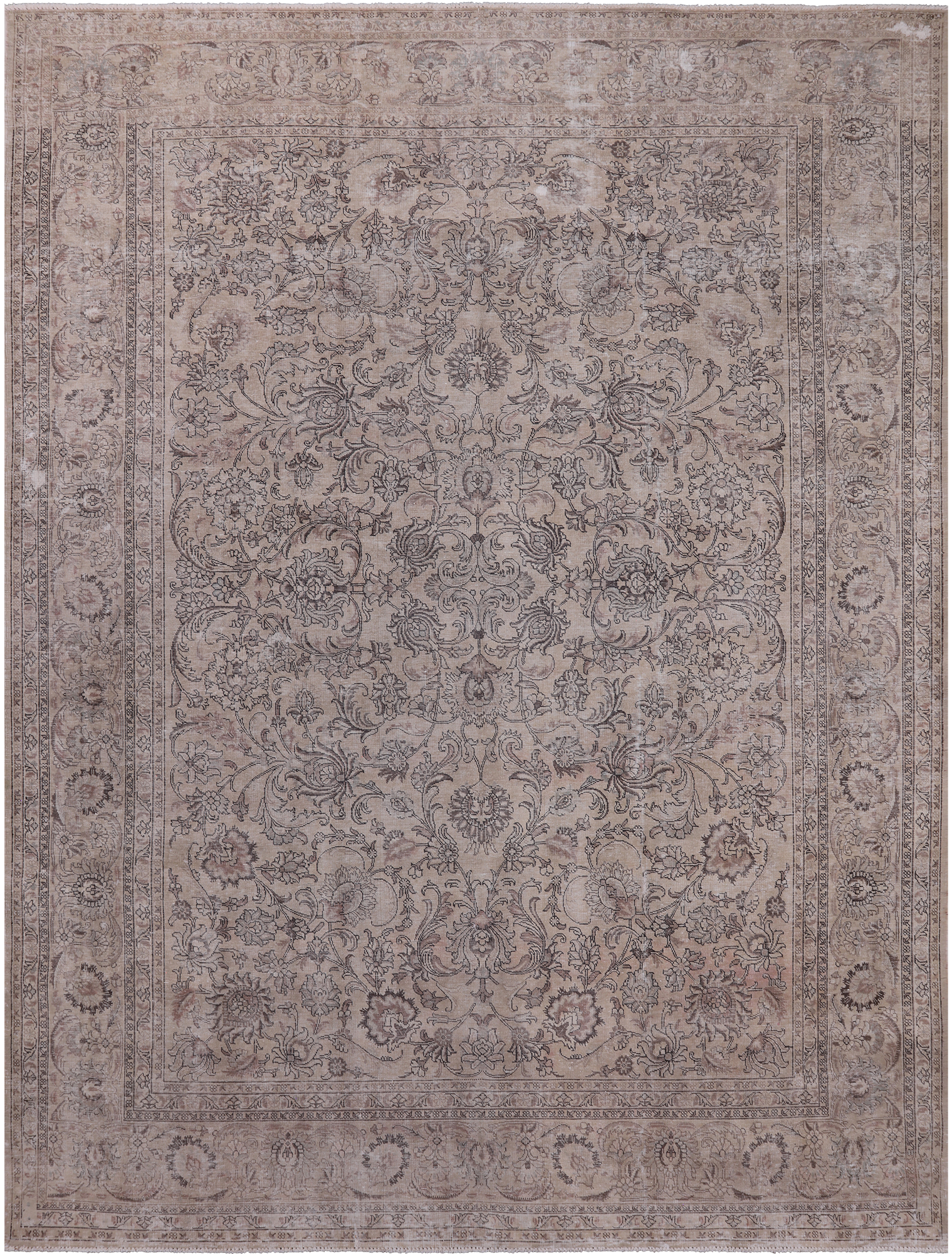 SUPER SALE Ivory Persian Vintage White Wash Hand-Knotted Wool Rug - 9' 10" X 12' 10