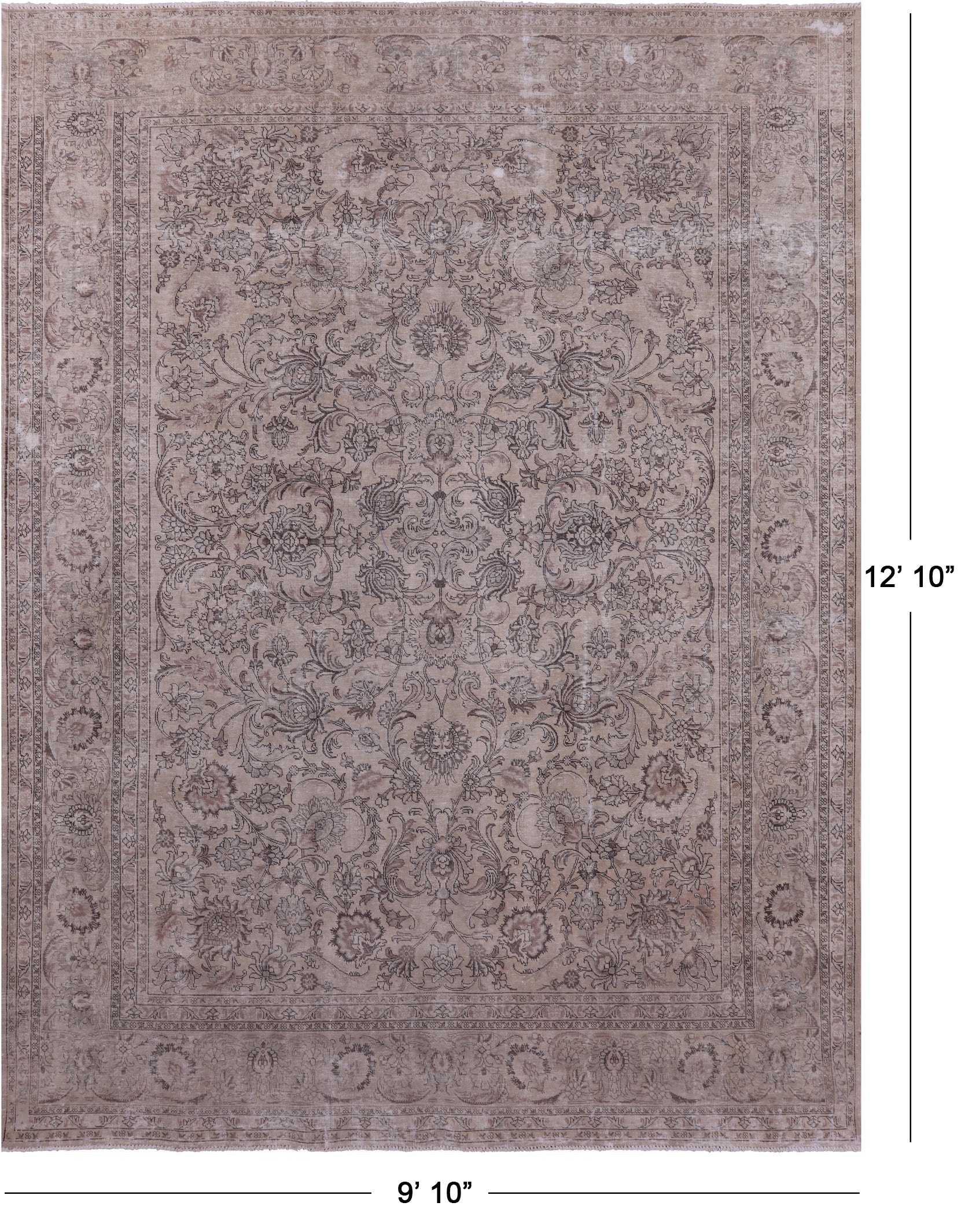 Ivory Persian Vintage White Wash Hand-Knotted Wool Rug - 9' 10" X 12' 10 - Golden Nile