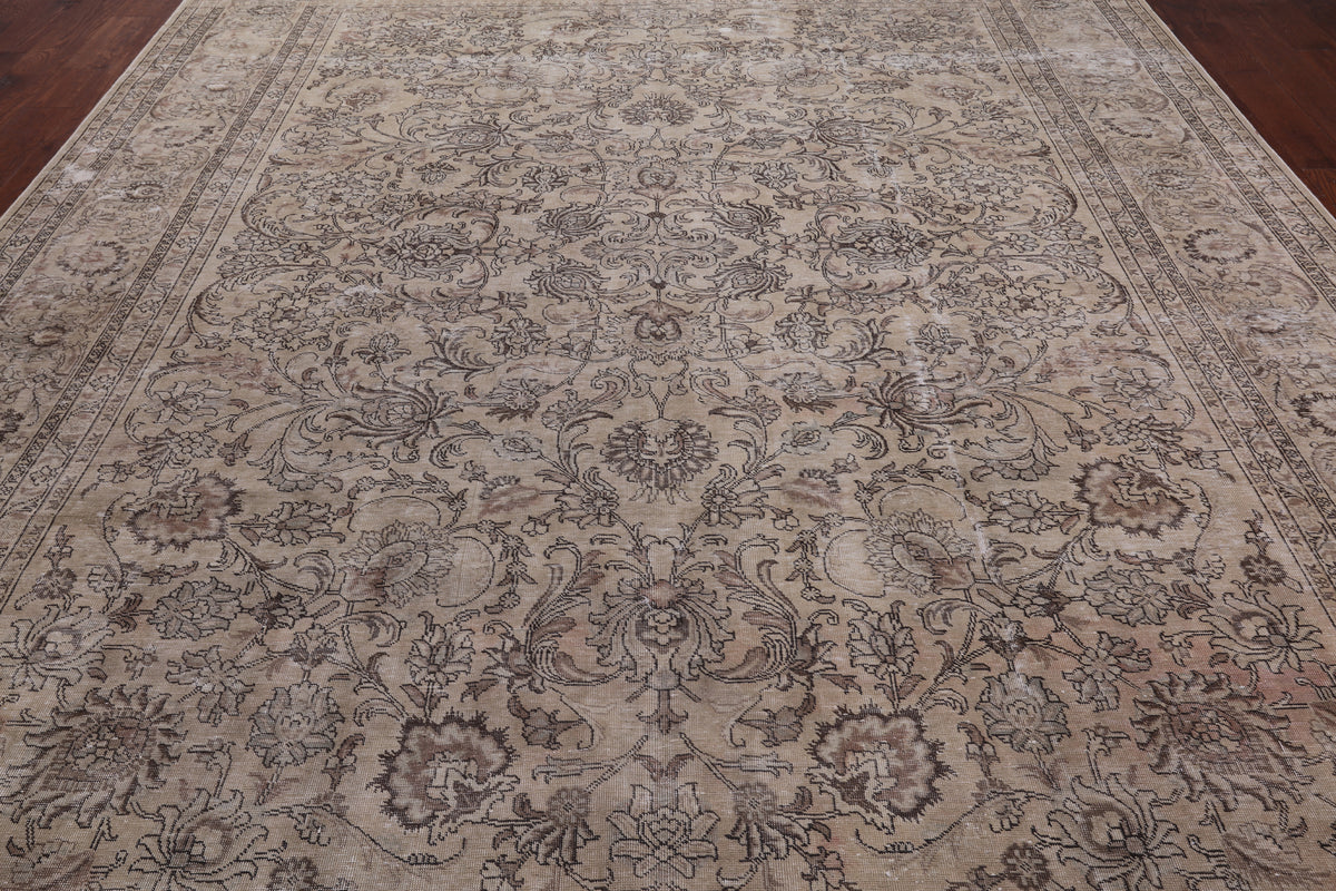 SUPER SALE Ivory Persian Vintage White Wash Hand-Knotted Wool Rug - 9' 10" X 12' 10