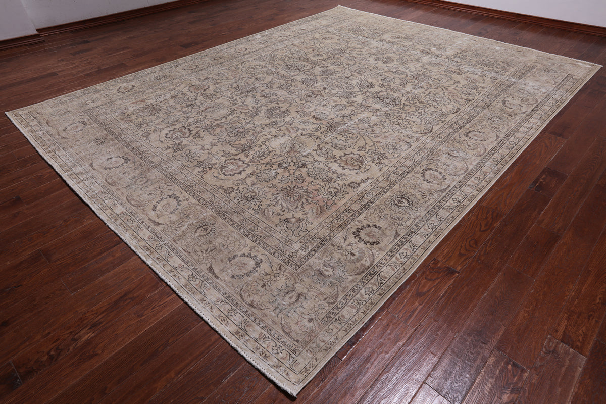 SUPER SALE Ivory Persian Vintage White Wash Hand-Knotted Wool Rug - 9' 10" X 12' 10