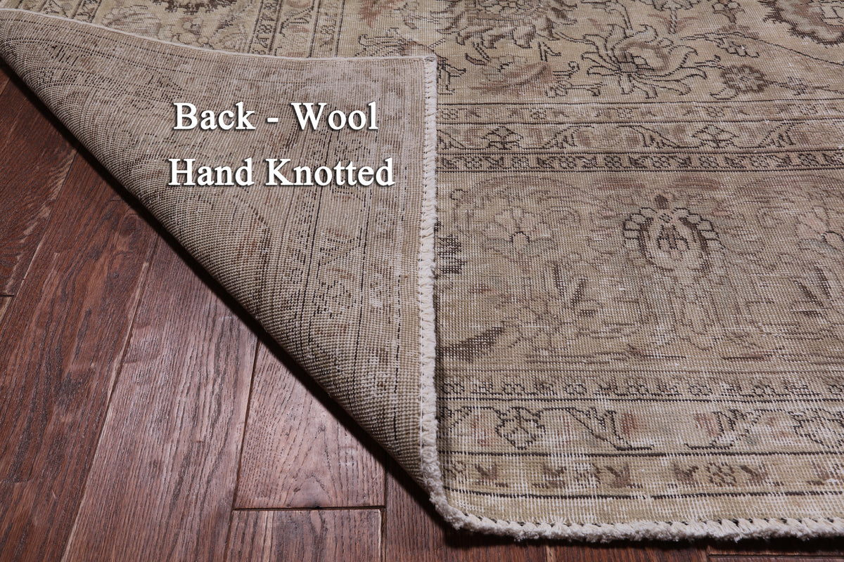 SUPER SALE Ivory Persian Vintage White Wash Hand-Knotted Wool Rug - 9' 10" X 12' 10