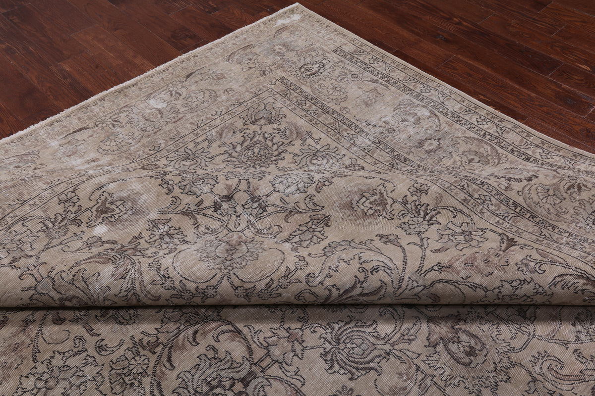 SUPER SALE Ivory Persian Vintage White Wash Hand-Knotted Wool Rug - 9' 10" X 12' 10