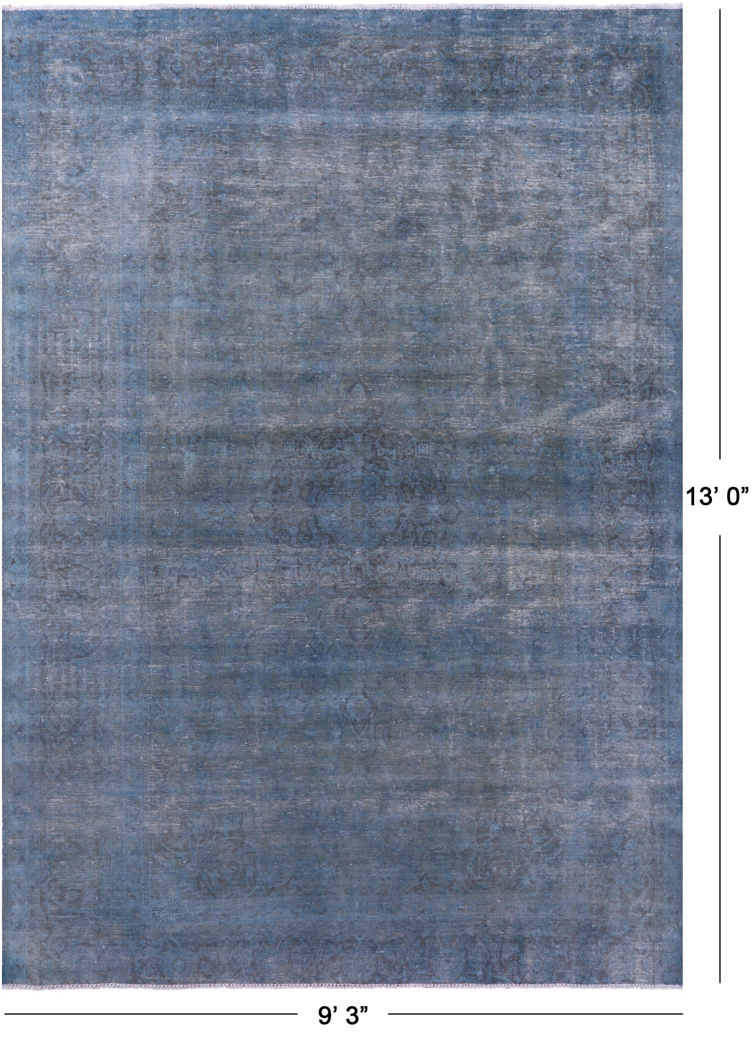 Blue Persian Overdyed Hand Knotted Wool Rug - 9' 3" X 13' 0" - Golden Nile