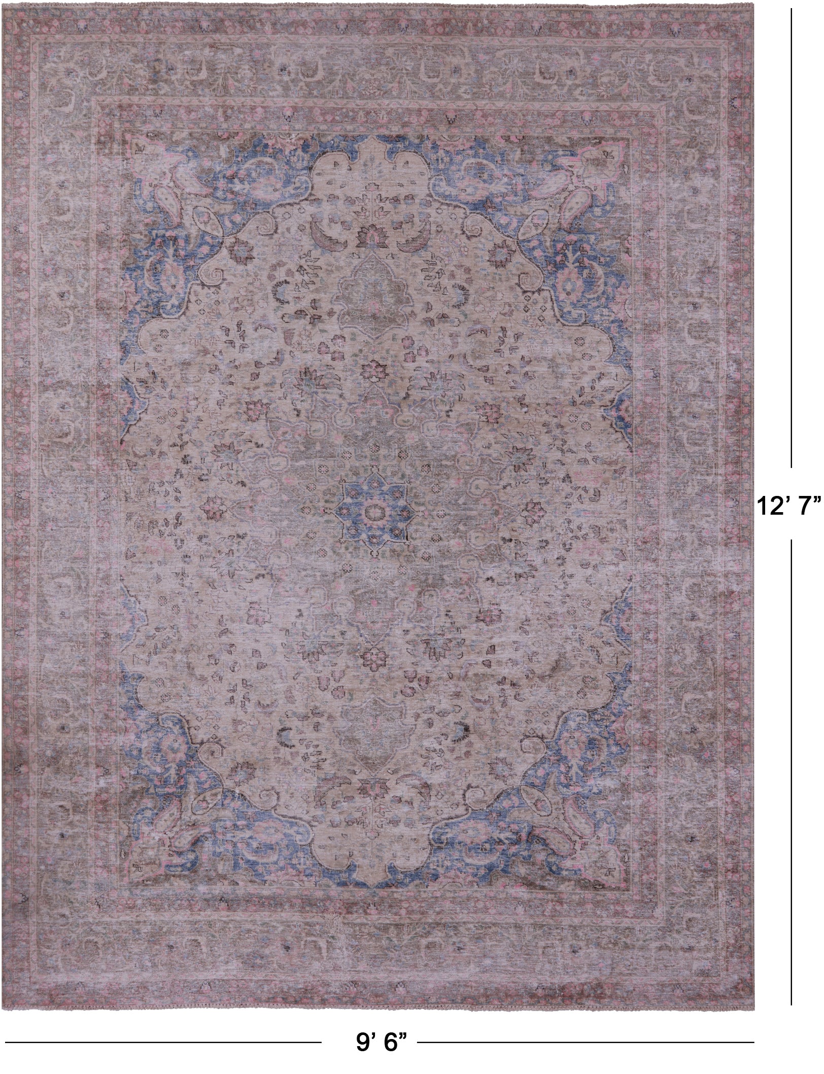 Ivory Persian Vintage White Wash Hand Knotted Wool Rug - 9' 6" X 12' 7" - Golden Nile
