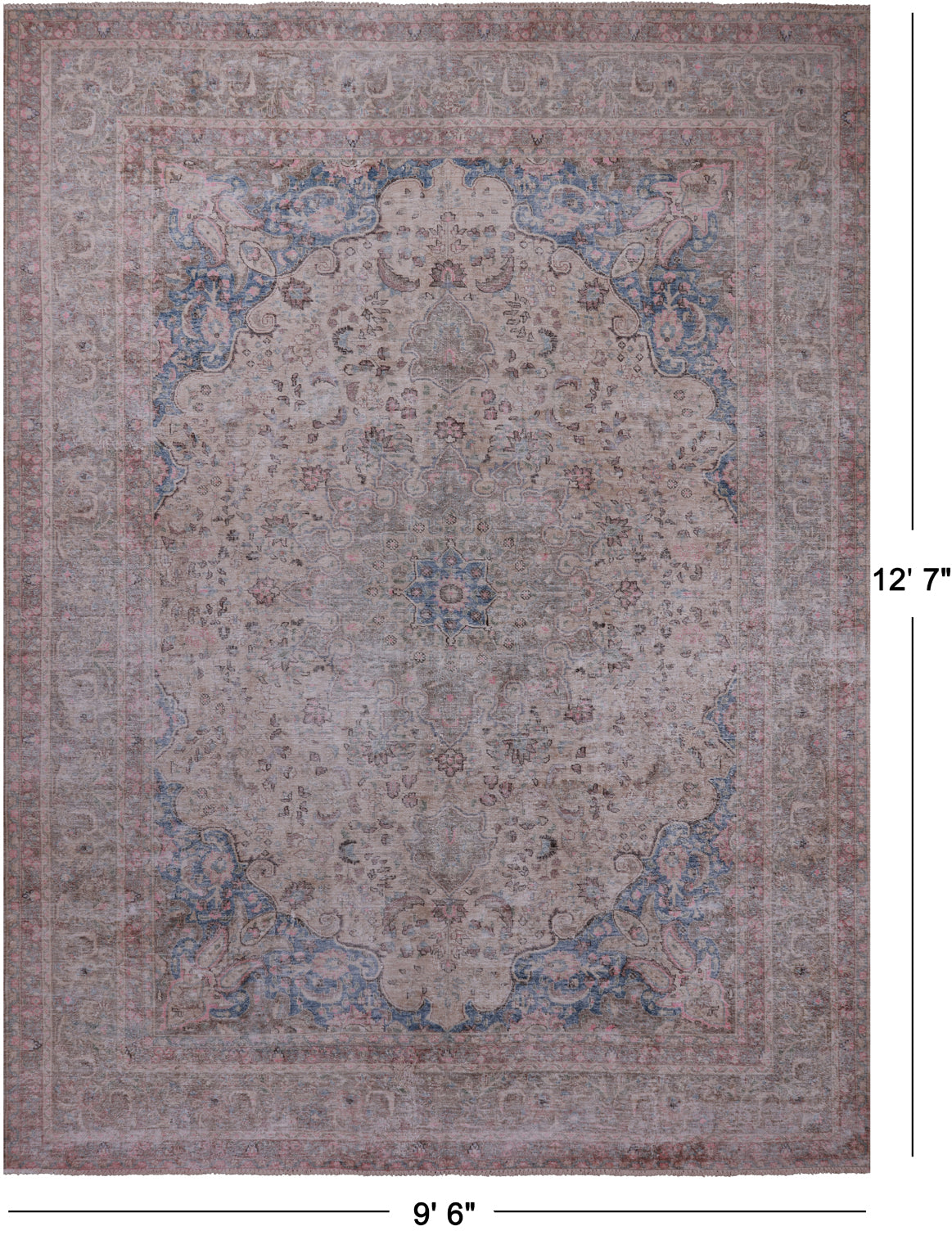 SUPER SALE Ivory Persian Vintage White Wash Hand Knotted Wool Rug - 9' 6" X 12' 7"