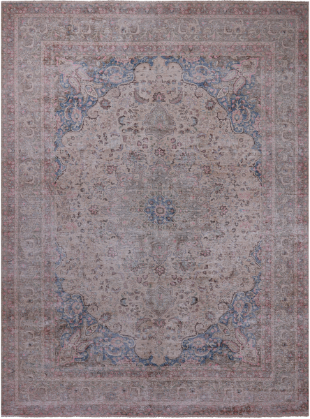 SUPER SALE Ivory Persian Vintage White Wash Hand Knotted Wool Rug - 9' 6" X 12' 7"